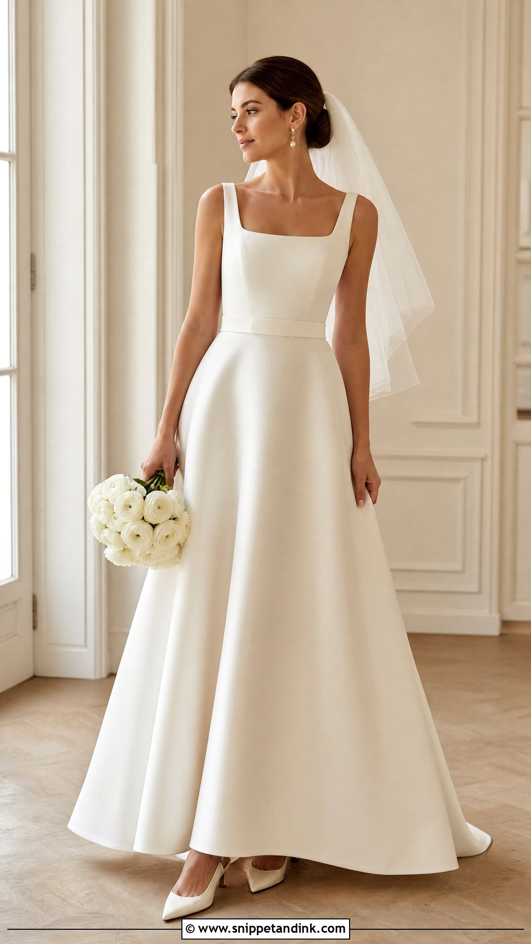 Off White Square Neck Bridal Dress - Snippet and Ink - 20 Off White Bridal Dress Ideas