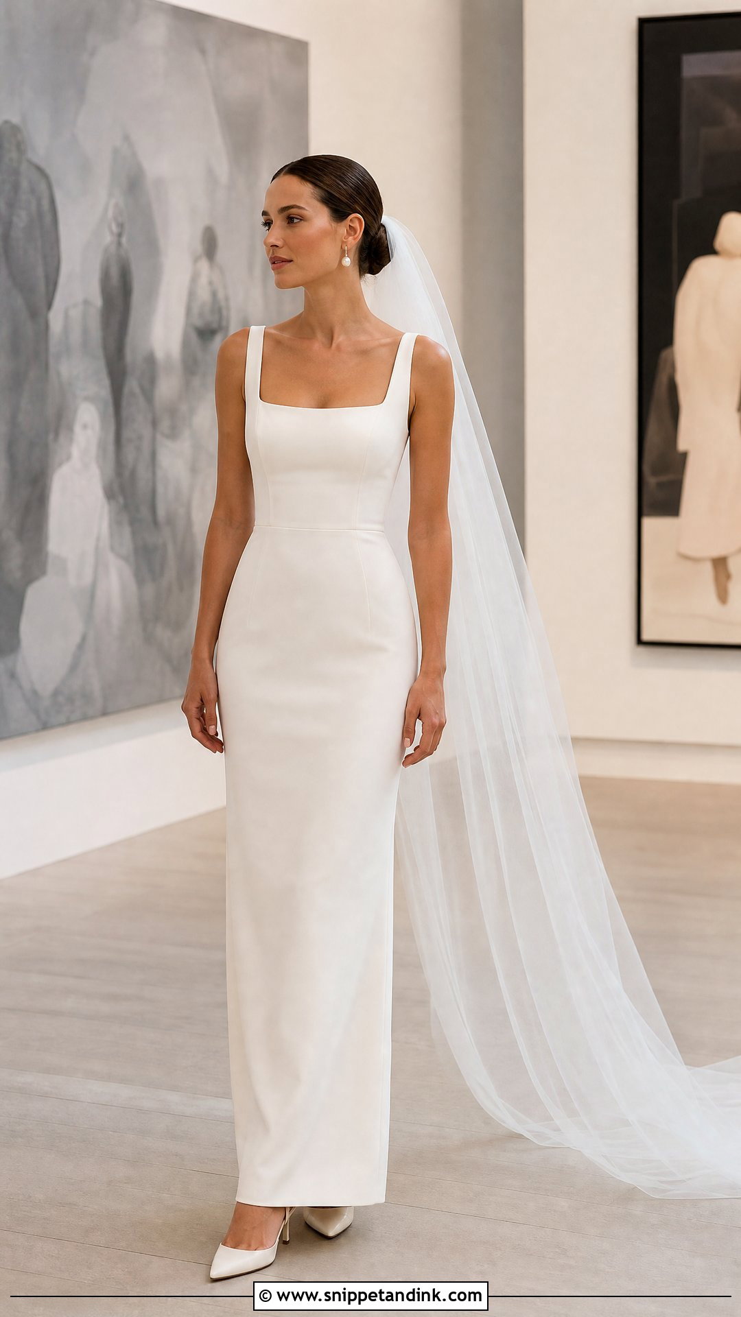 Off White Square Neck Crepe Wedding Dress - Snippet and Ink - 20 Off White Wedding Dresses