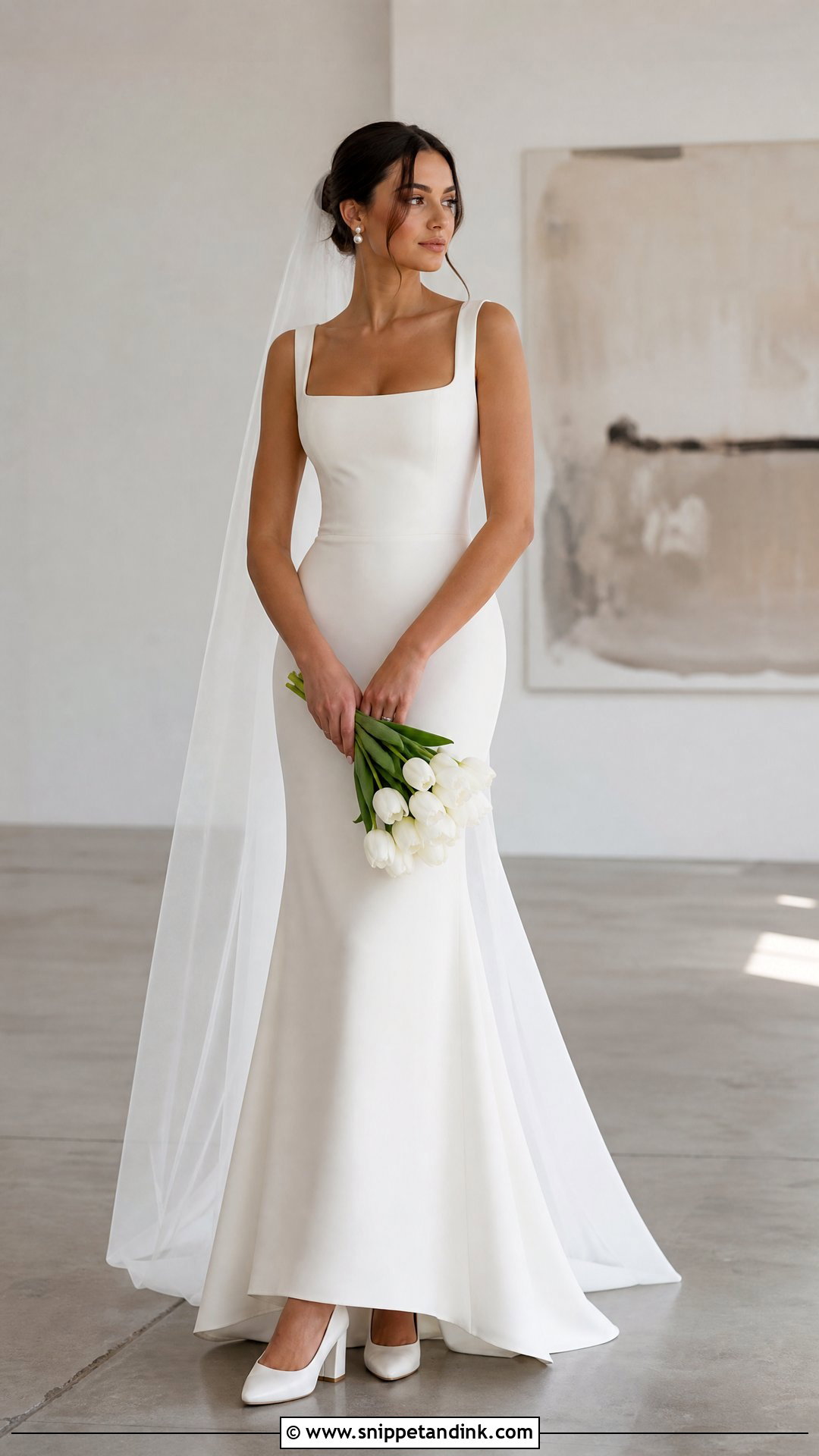 Off White Square Neck Crepe Wedding Dress - Snippet and Ink - 20 Simple Off White Wedding Dress Ideas