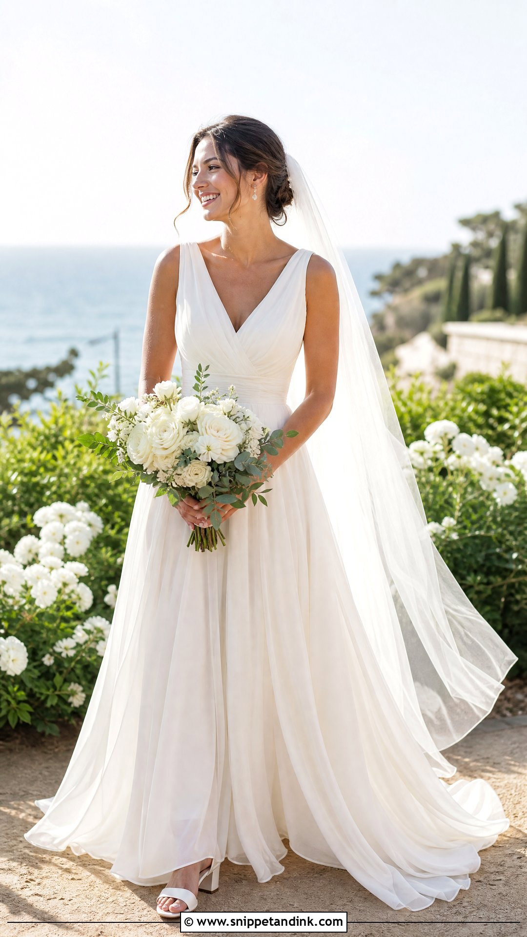 Off White V Neck Chiffon Wedding Dress - Snippet and Ink - 20 Simple Off White Wedding Dress Ideas