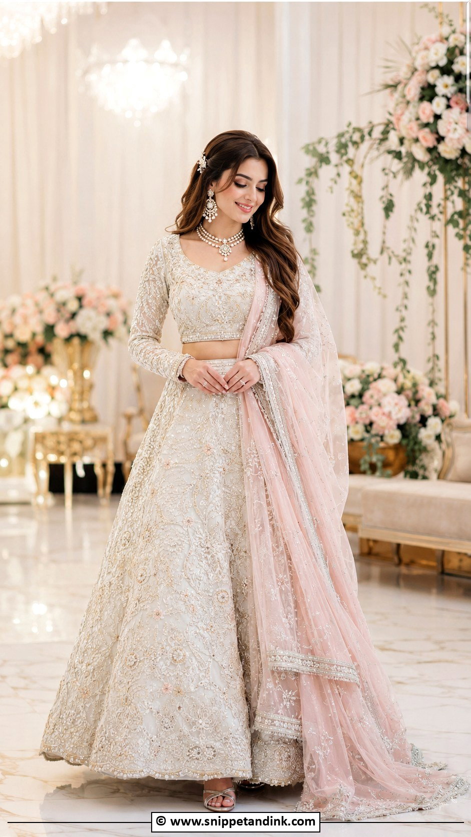 Off White Walima Lehenga With Pastel Dupatta - Snippet and Ink - 35 Walima Dresses Pakistani Brides