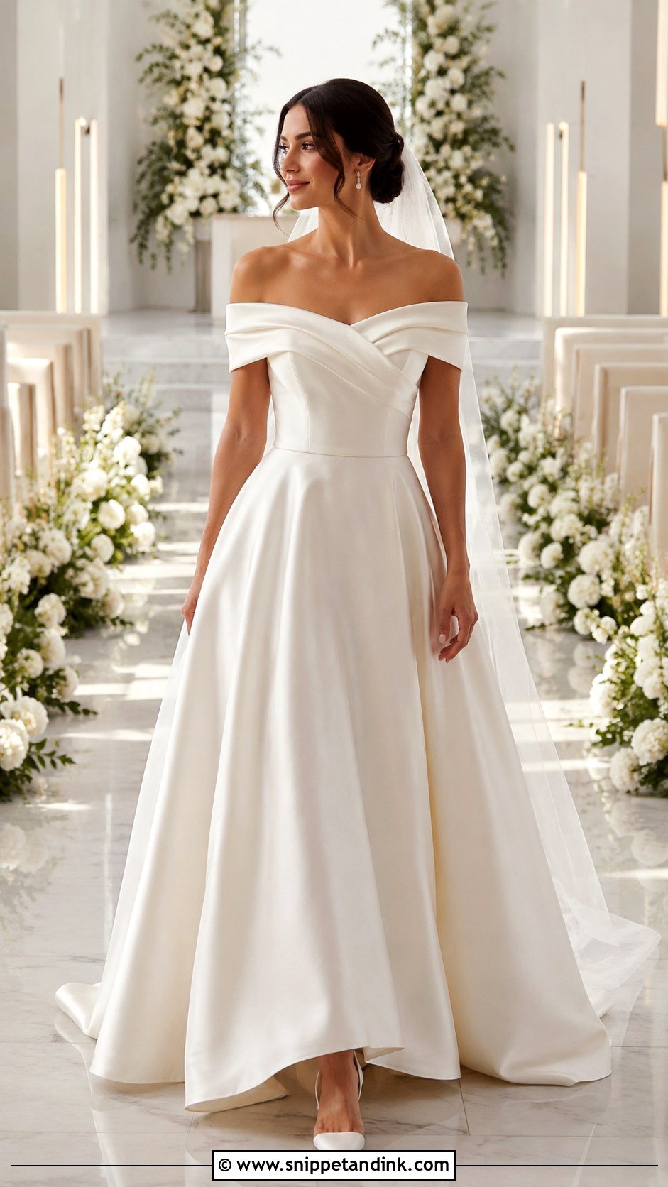 Off the Shoulder A Line Wedding Dress - Snippet and Ink - 20 Broad Shoulder Wedding Dress Ideas