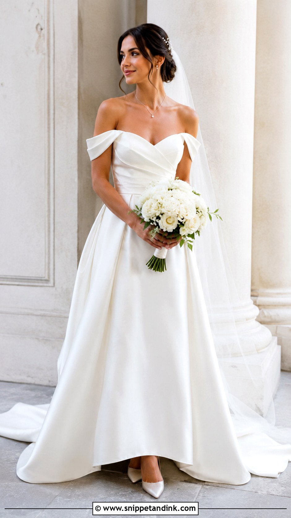 Off the Shoulder A Line Wedding Dress - Snippet and Ink - 20 Elegant Plain Wedding Dress Ideas