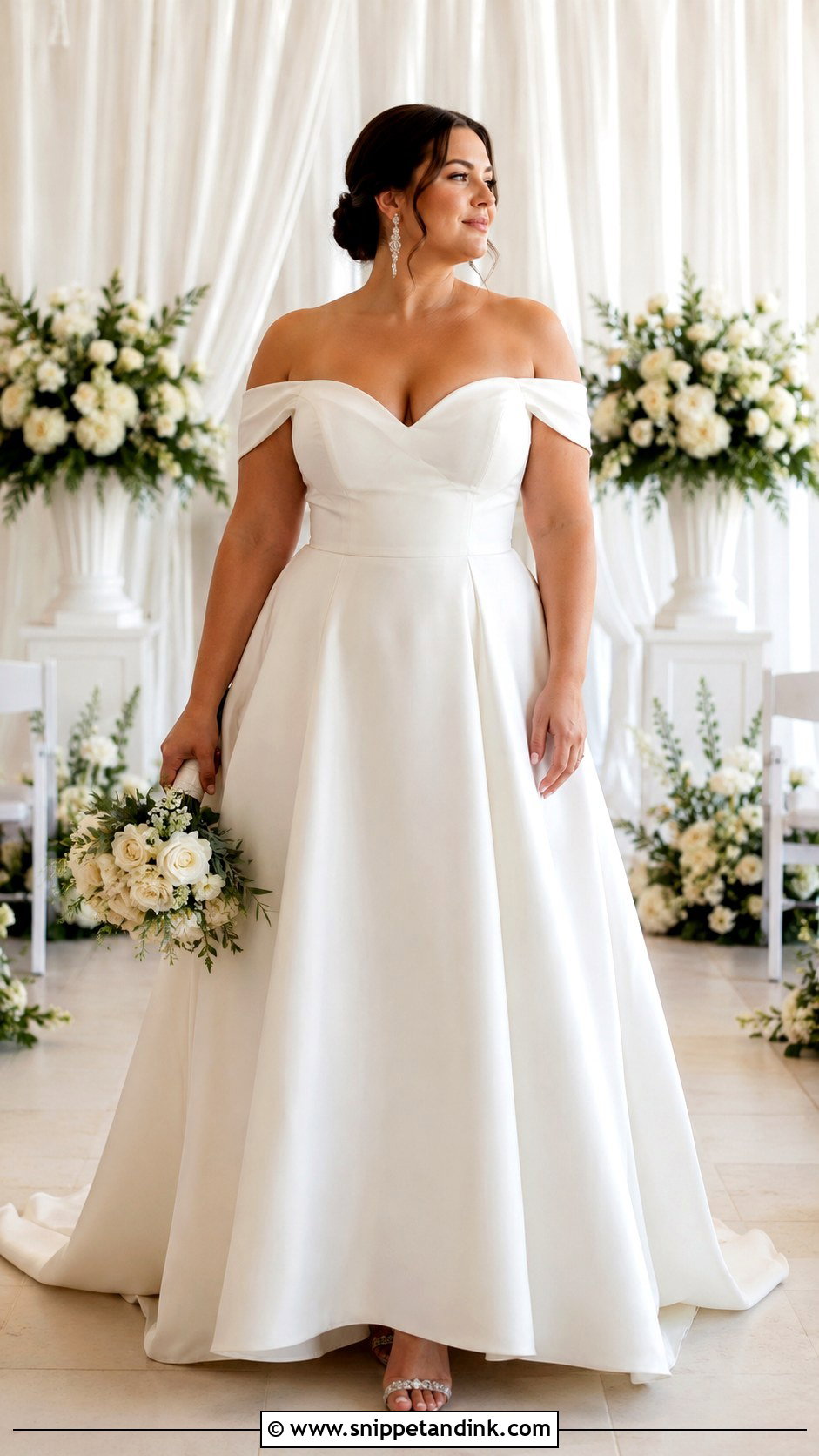 Off the Shoulder A Line Wedding Dress - Snippet and Ink - 20 Large Bust Wedding Dress Ideas