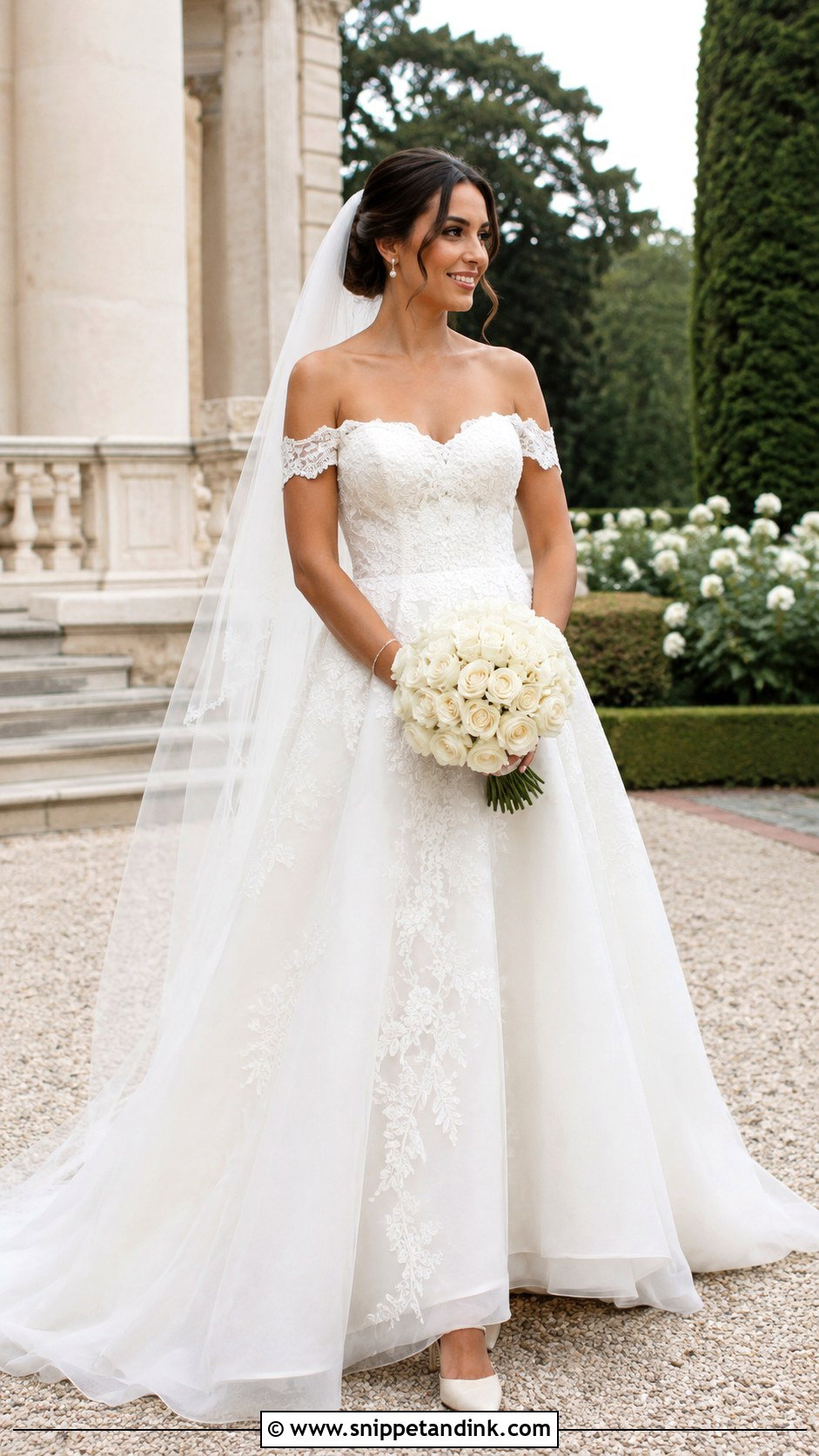Off the Shoulder A Line Wedding Dress With Lace - Snippet and Ink - 20 Classic a Line Wedding Dress Ideas