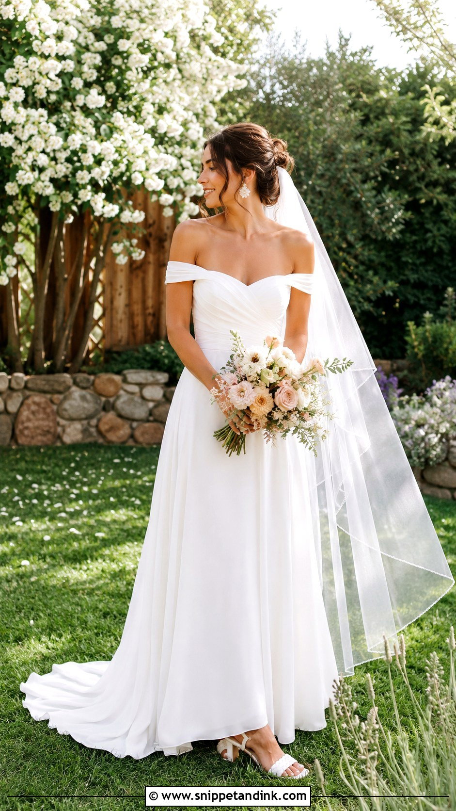 Off the Shoulder Backyard Wedding Dress - Snippet and Ink - 20 Backyard Wedding Dresses
