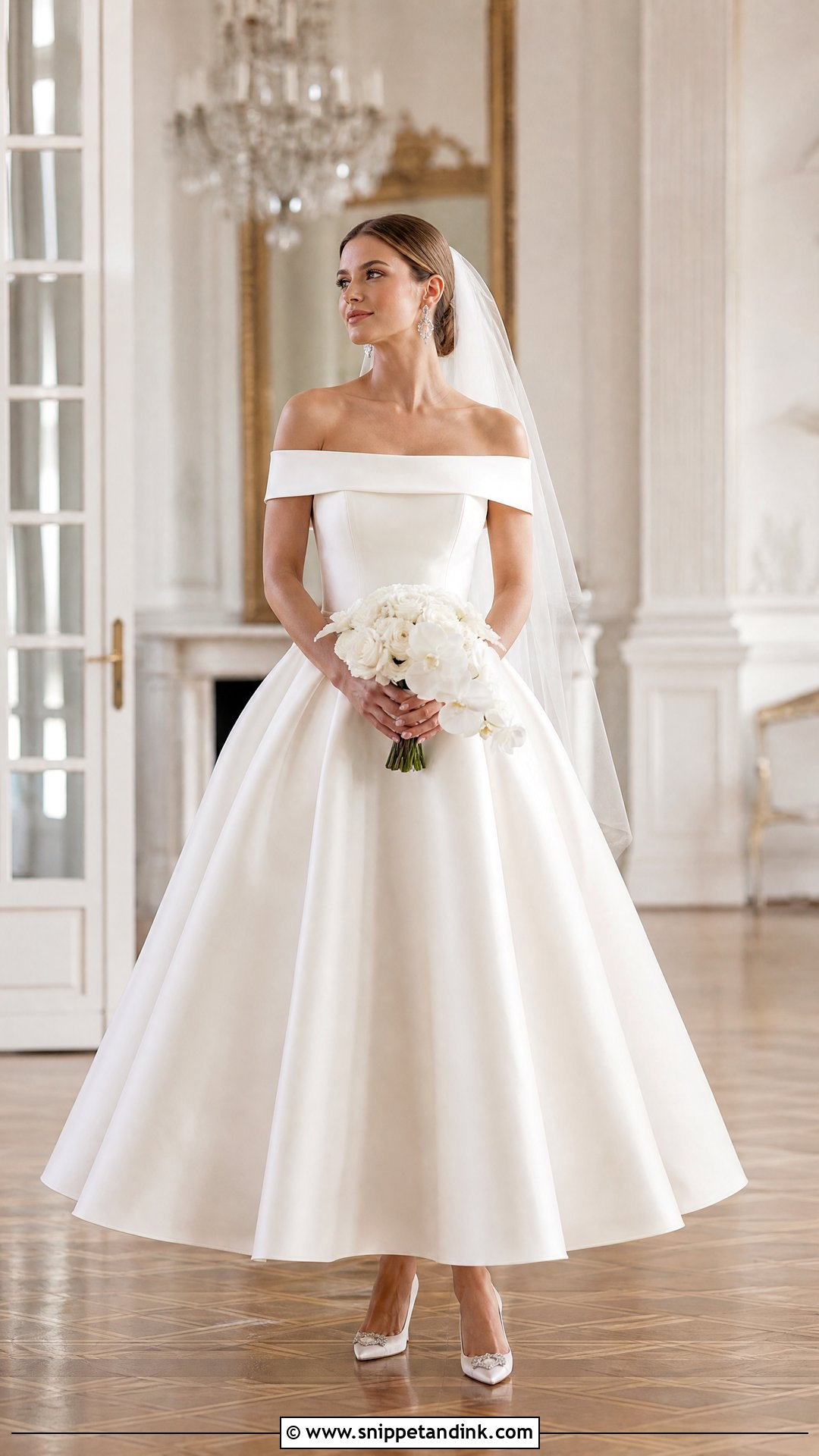Off the Shoulder Ball Gown Wedding Dress - Snippet and Ink - 20 Wedding Dress Without Train Ideas