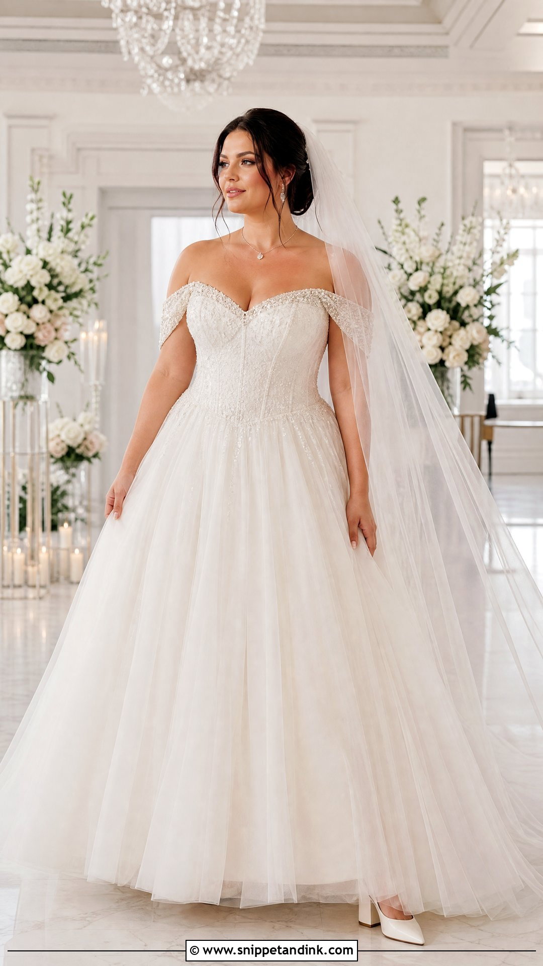 Off the Shoulder Ball Gown Wedding Dress - Snippet and Ink - 20 Wedding Dresses for Chubby Brides