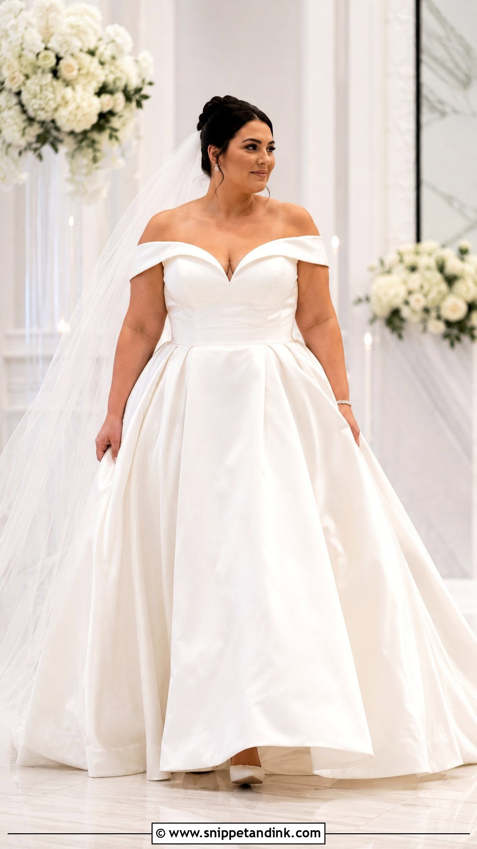 Off the Shoulder Ball Gown Wedding Dress - Snippet and Ink - 20 Wedding Dresses for Plus Size Women