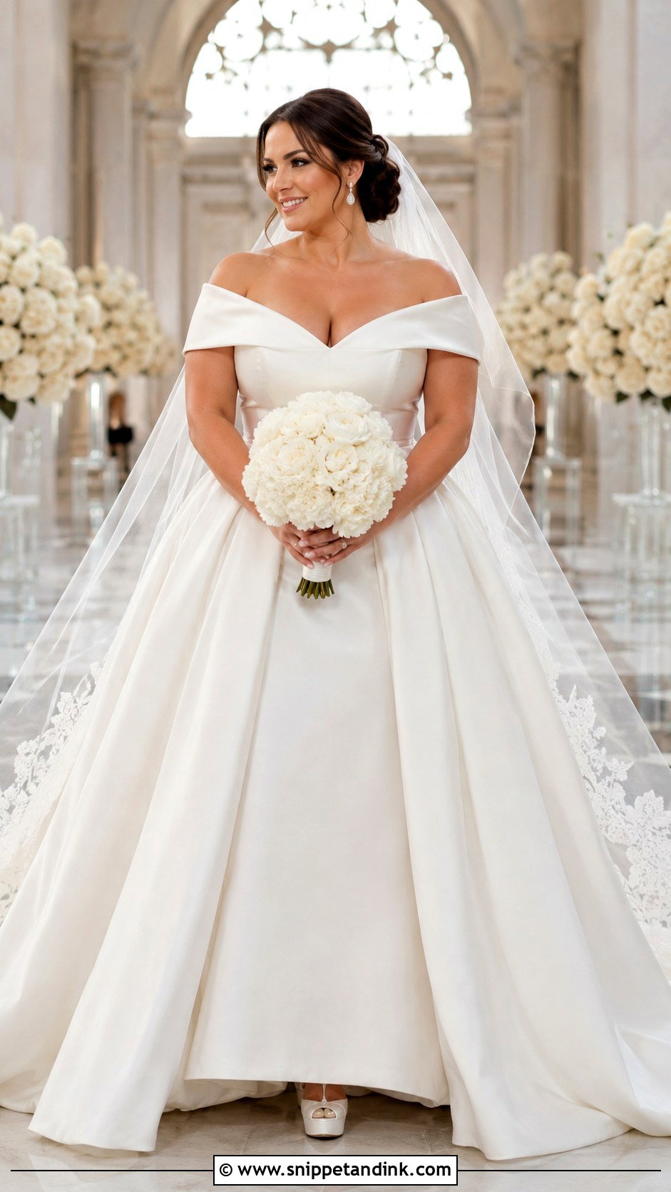 Off the Shoulder Ball Gown Wedding Dress - Snippet and Ink - 20 Apple Shape Wedding Dress Ideas