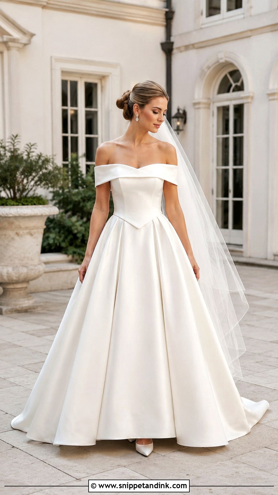 Off the Shoulder Basque Waist Wedding Dress - Snippet and Ink - 20 Basque Waist Wedding Ideas