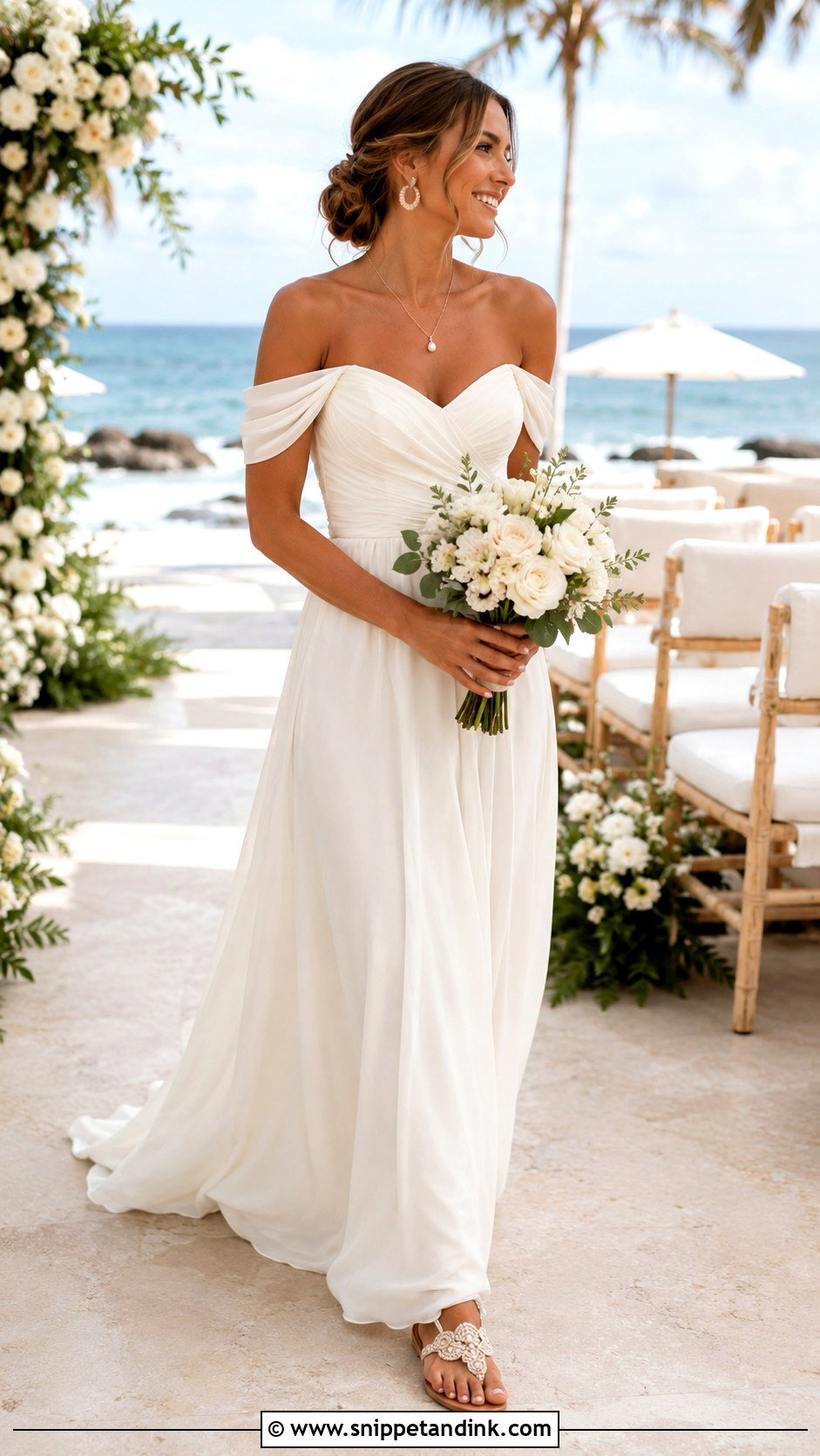 Off the Shoulder Beach Wedding Dress - Snippet and Ink - 20 Beachy Wedding Dress Beach Styles