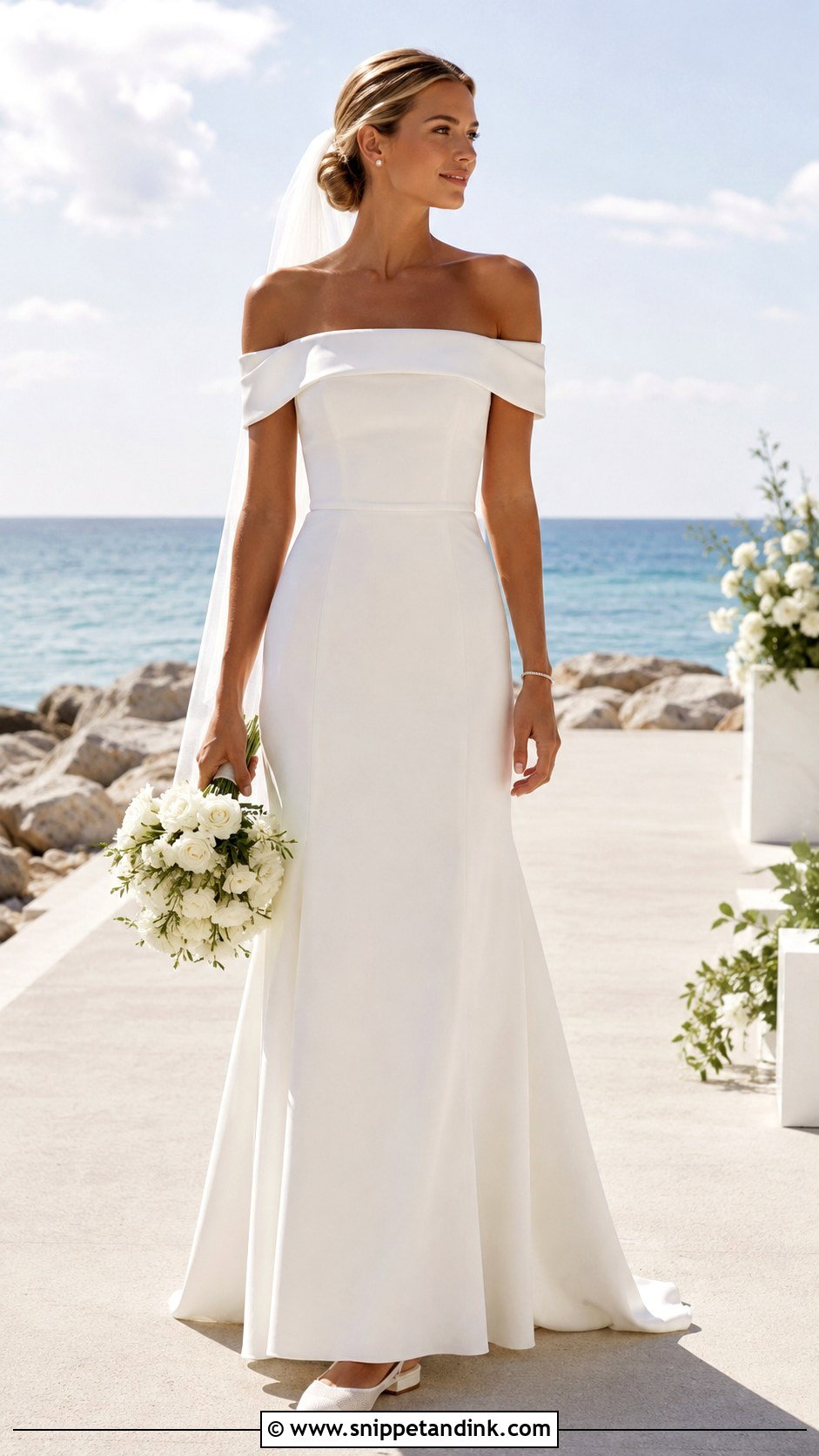 Off the Shoulder Beach Wedding Dress - Snippet and Ink - 20 Beach Style Wedding Dresses