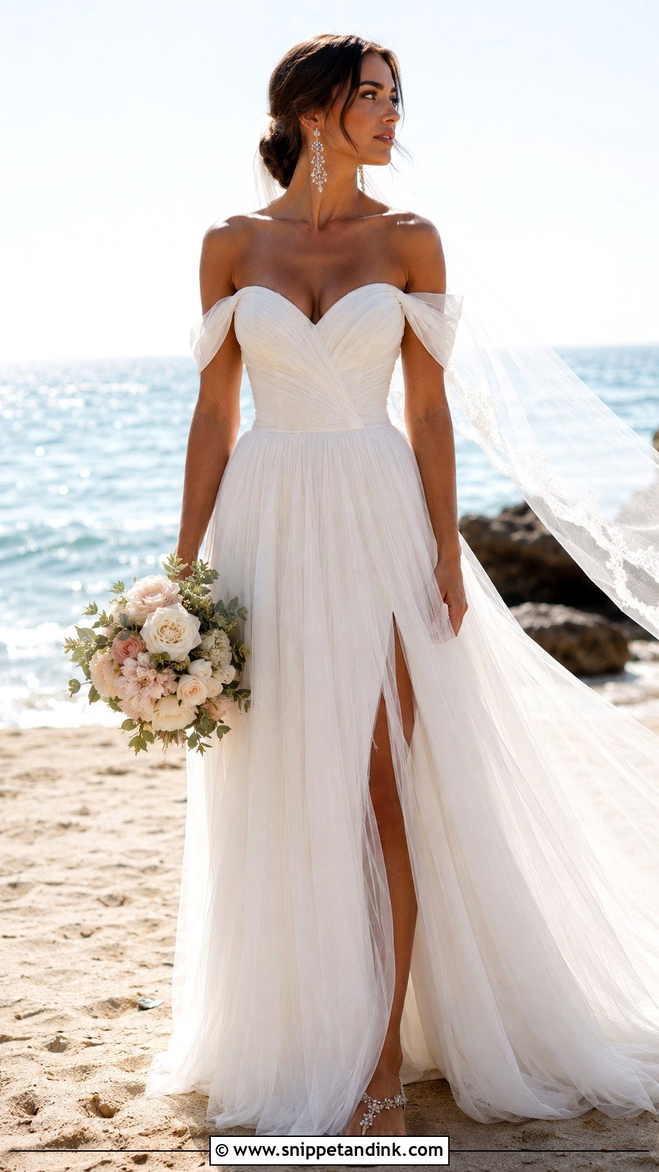 Off the Shoulder Beach Wedding Dress - Snippet and Ink - 20 Elegant Beach Wedding Dress Ideas