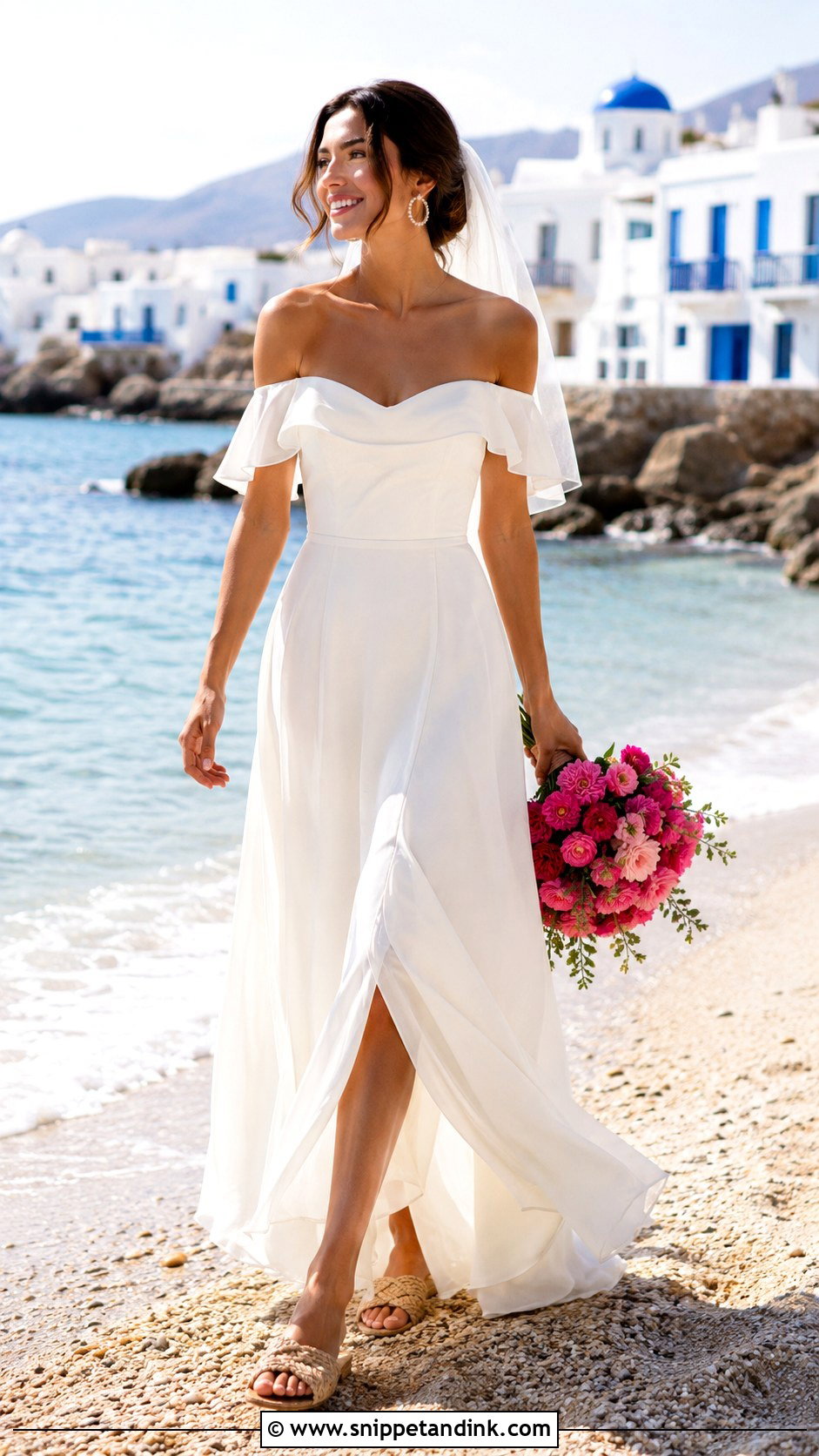 Off the Shoulder Beach Wedding Dress - Snippet and Ink - 20 Mama Mia Wedding Dress Ideas