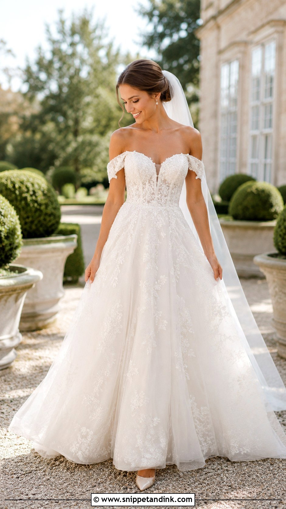 Off the Shoulder Beaded Lace Wedding Dress - Snippet and Ink - 20 Beaded Lace Wedding Dress Ideas