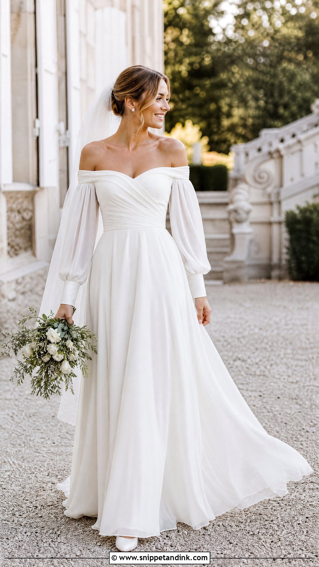 Off the Shoulder Bishop Sleeve Wedding Dress - Snippet and Ink - 20 Wedding Dress Off the Shoulder Sleeves