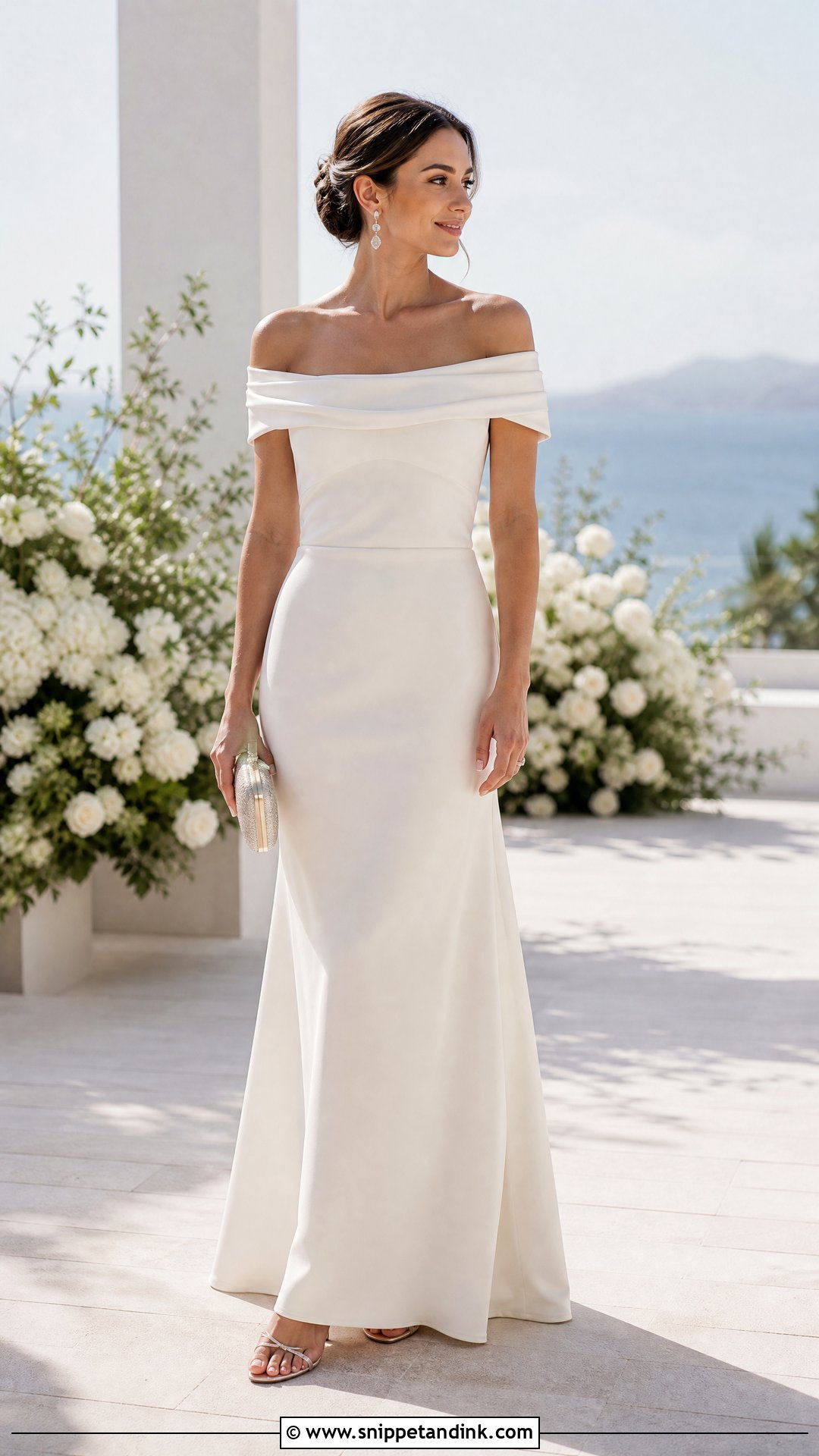 Off the Shoulder Bridal Maxi Dress - Snippet and Ink - 20 Simple Bridal Outfit Ideas