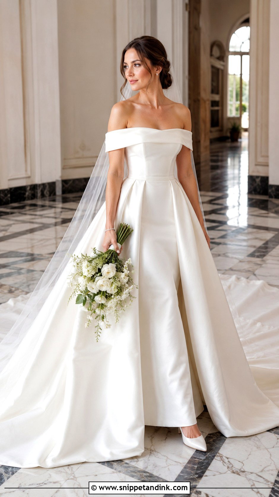 Off the Shoulder Cathedral Train Wedding Dress - Snippet and Ink - 20 Cathedral Train Wedding Dress Ideas