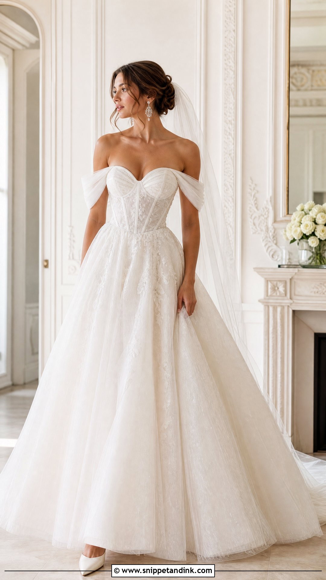 Off the Shoulder Corset Wedding Dress - Snippet and Ink - 25 Revealing Wedding Dress Ideas