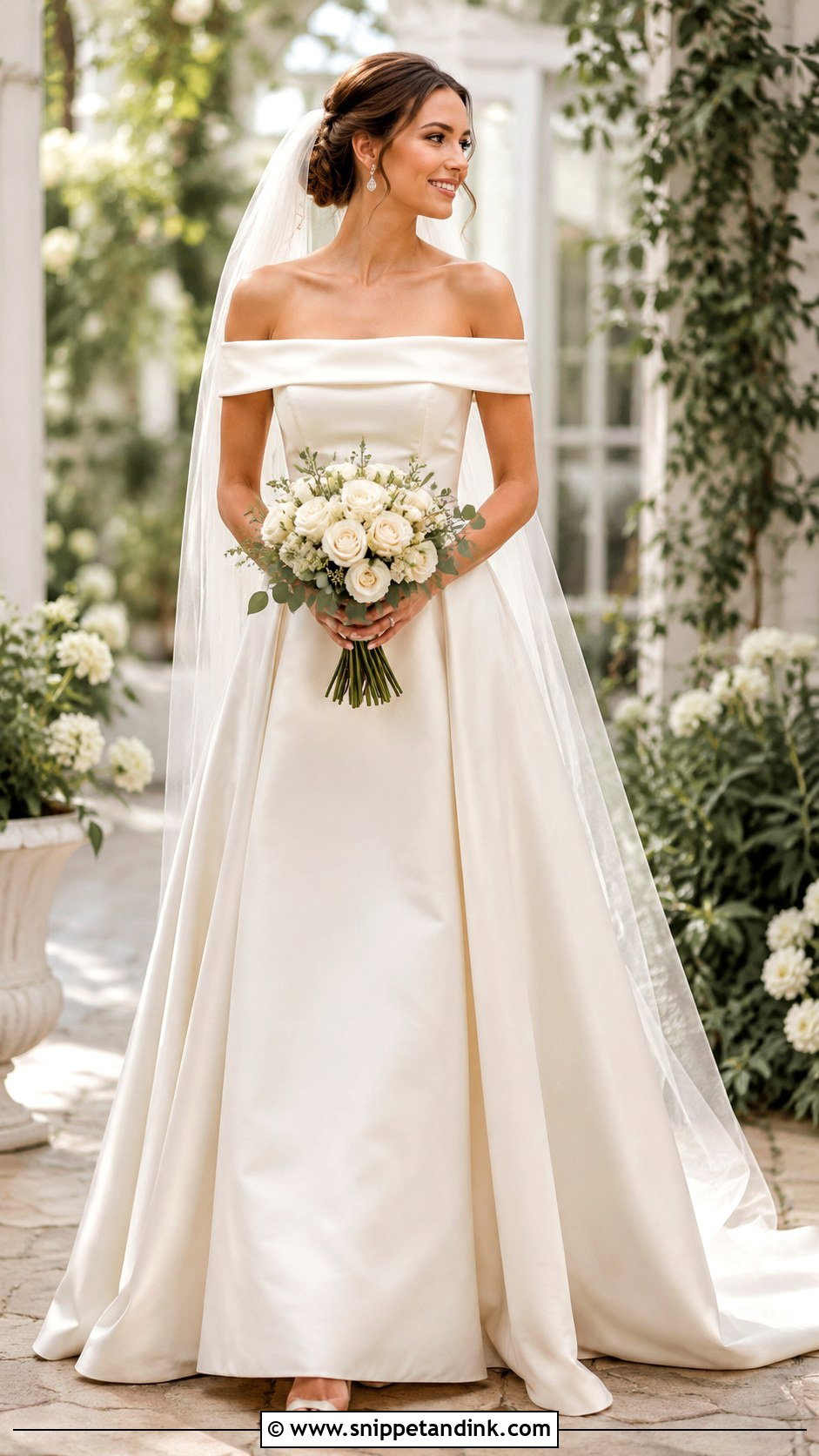 Off the Shoulder Cream Wedding Dress - Snippet and Ink - 20 Cream Wedding Dresses