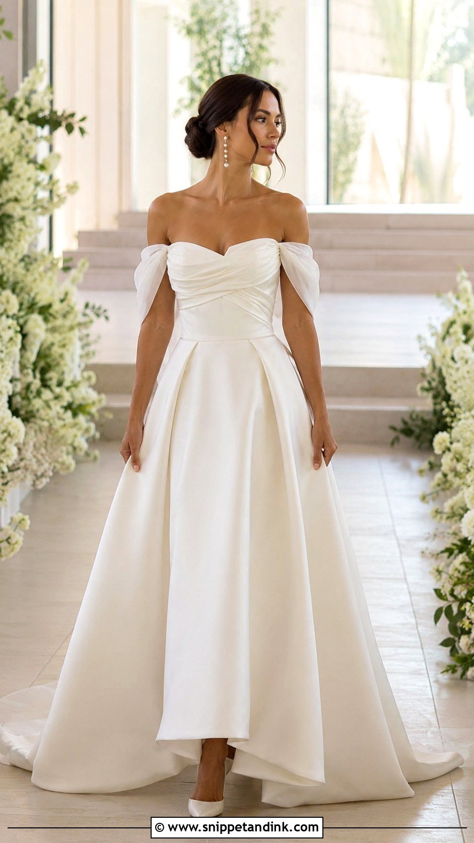 Off the Shoulder Draped Bodice Wedding Dress - Snippet and Ink - 20 Bodice Wedding Dress Ideas