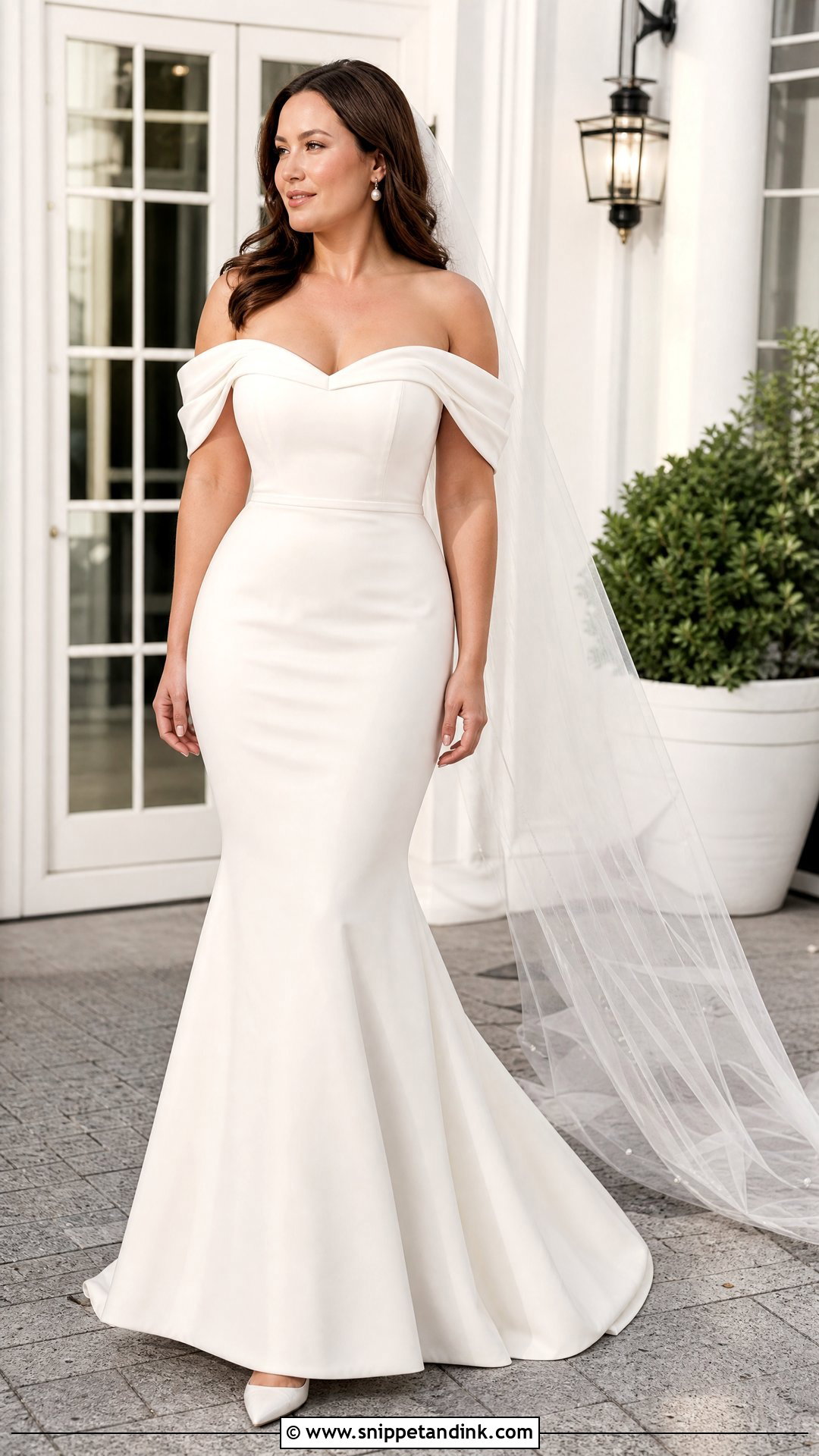 Off the Shoulder Fit and Flare Wedding Dress - Snippet and Ink - 20 Size 10 Wedding Dress Ideas