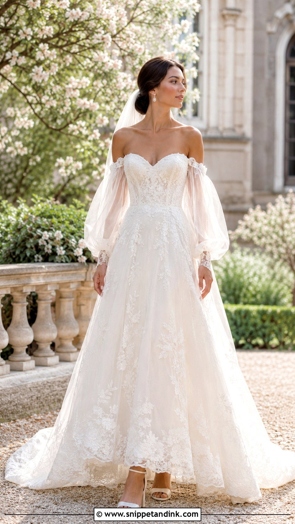 Off the Shoulder Fit and Flare Wedding Dress With Sleeves - Snippet and Ink - 20 Fit and Flare Wedding Dress with Sleeves