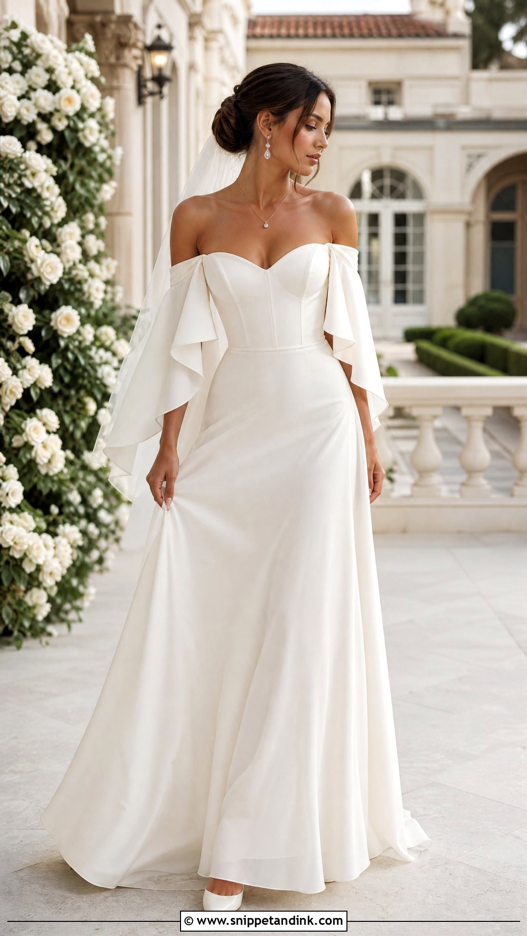 Off the Shoulder Flutter Sleeve Wedding Dress - Snippet and Ink - 20 Wedding Dress Flutter Sleeves