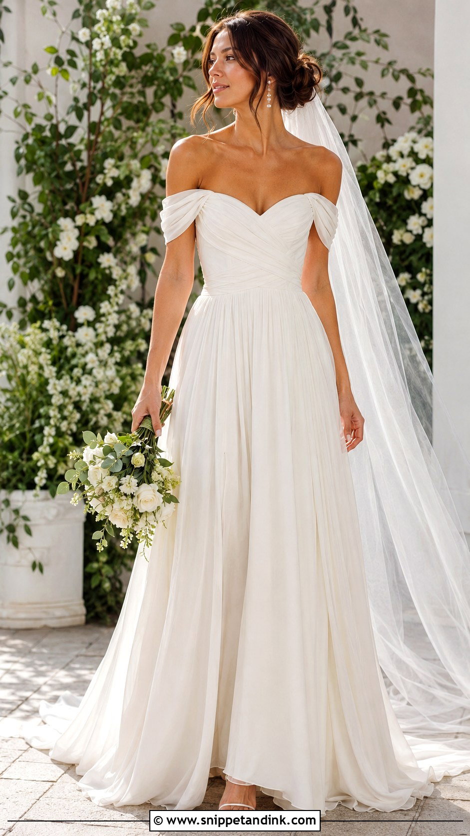 Off the Shoulder Grecian Wedding Dress - Snippet and Ink - 20 Grecian Style Wedding Dress Ideas
