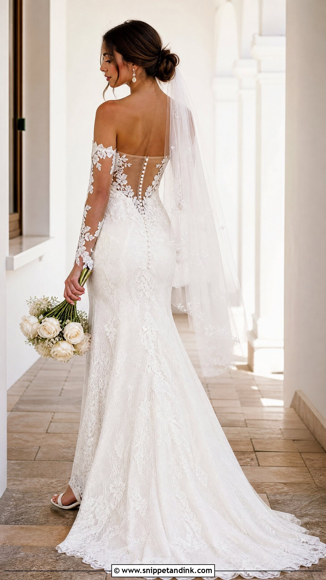 Off the Shoulder Illusion Back Wedding Dress - Snippet and Ink - 20 Illusion Back Wedding Dress Ideas