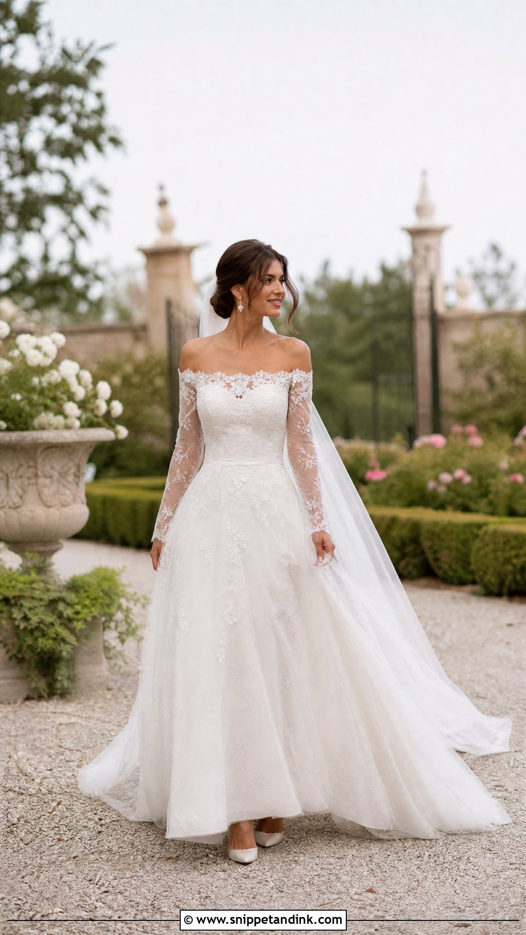 Off the Shoulder Illusion Sleeve Wedding Dress - Snippet and Ink - 20 Illusion Sleeve Wedding Dress Ideas