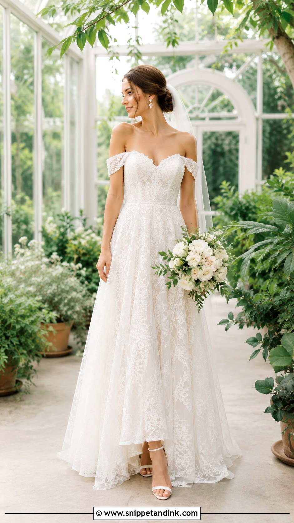 Off the Shoulder Lace Sweetheart Wedding Dress - Snippet and Ink - 20 Lace Sweetheart Wedding Dress Ideas