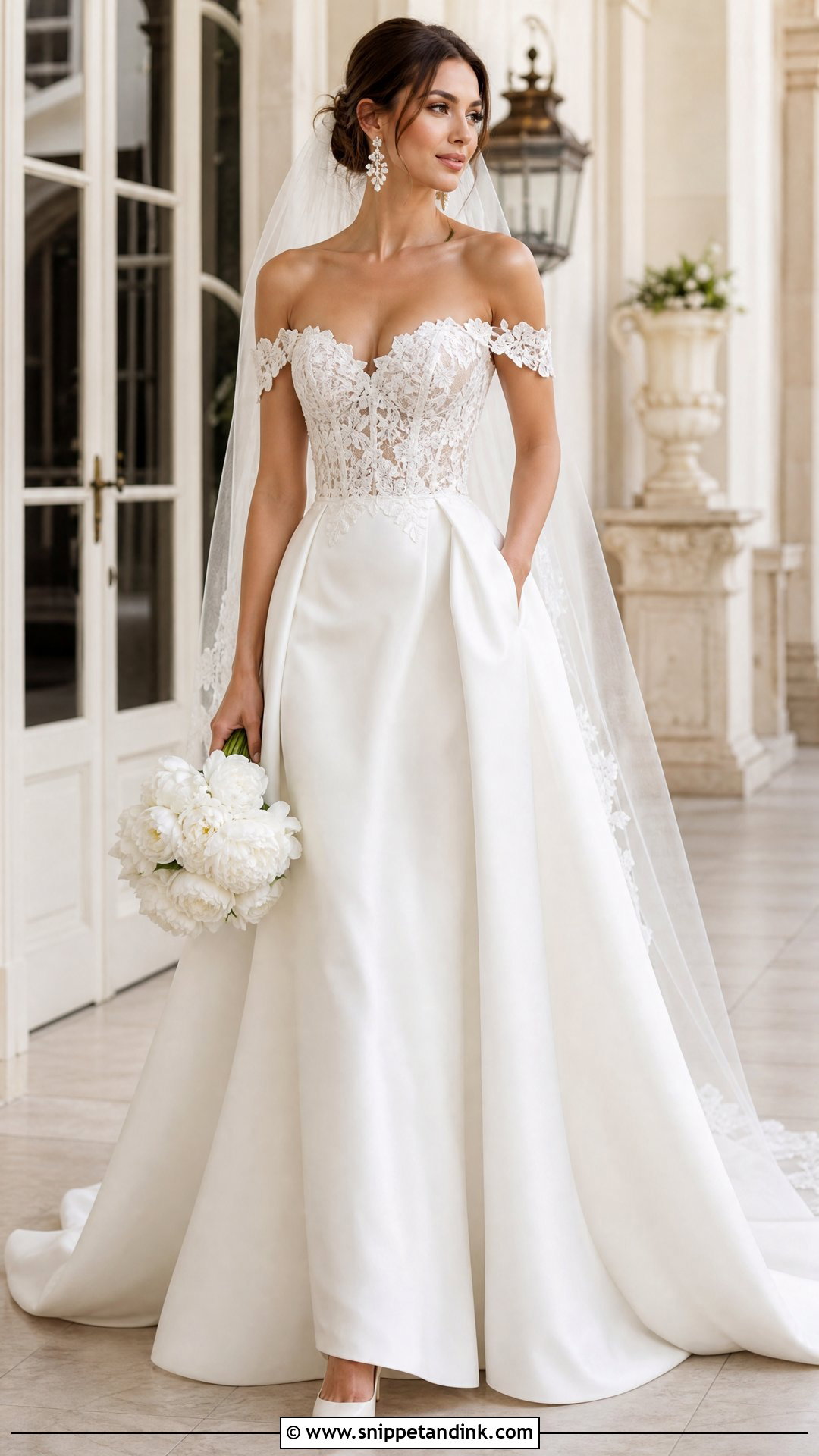 Off the Shoulder Lace Top Wedding Dress - Snippet and Ink - 25 Lace Top Wedding Dress Ideas
