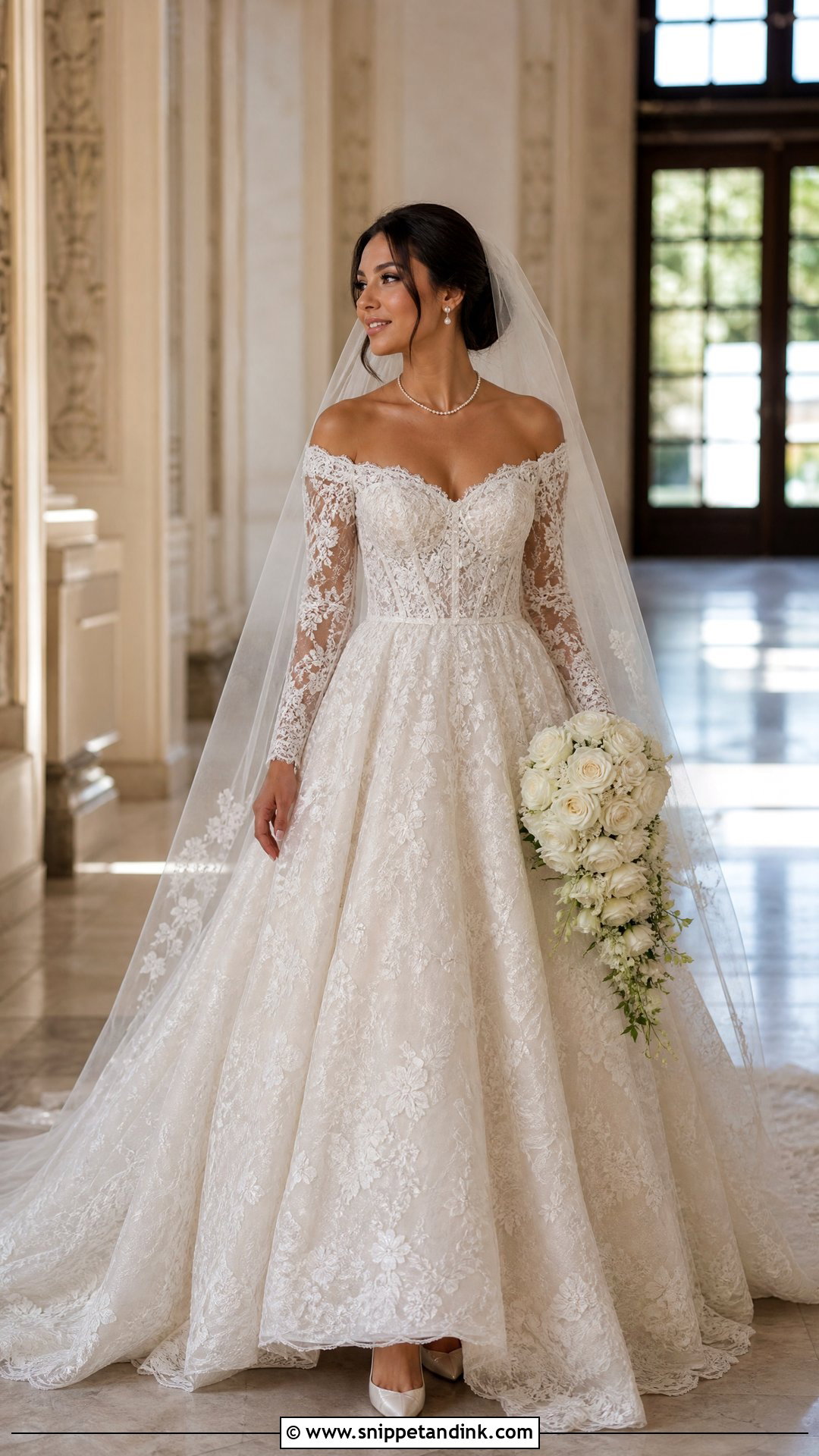 Off the Shoulder Lace Wedding Dress - Snippet and Ink - 20 Lace Traditional Wedding Dress Ideas