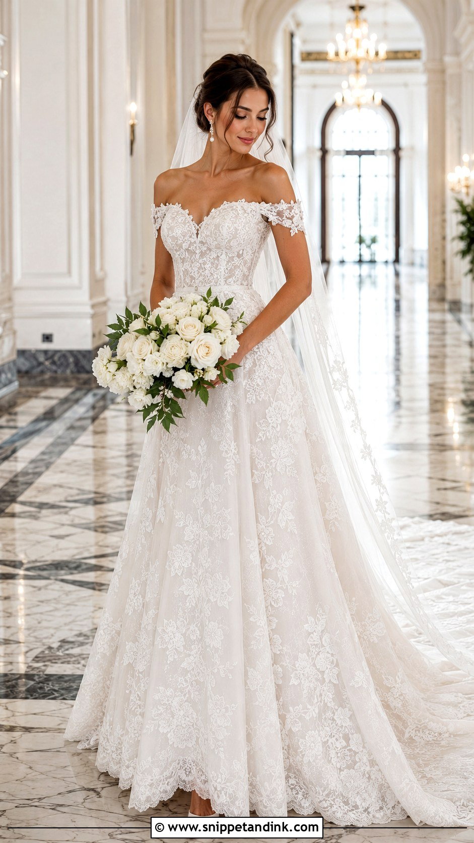 Off the Shoulder Lace Wedding Dress - Snippet and Ink - 20 Amal Clooney Wedding Dress Ideas