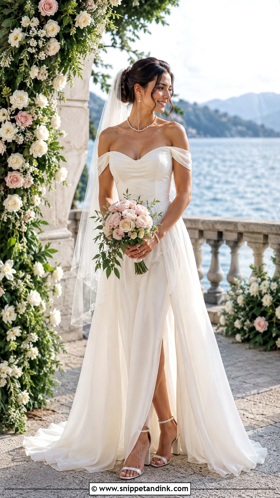 Off the Shoulder Lake Wedding Dress - Snippet and Ink - 20 Lake Wedding Dress Ideas