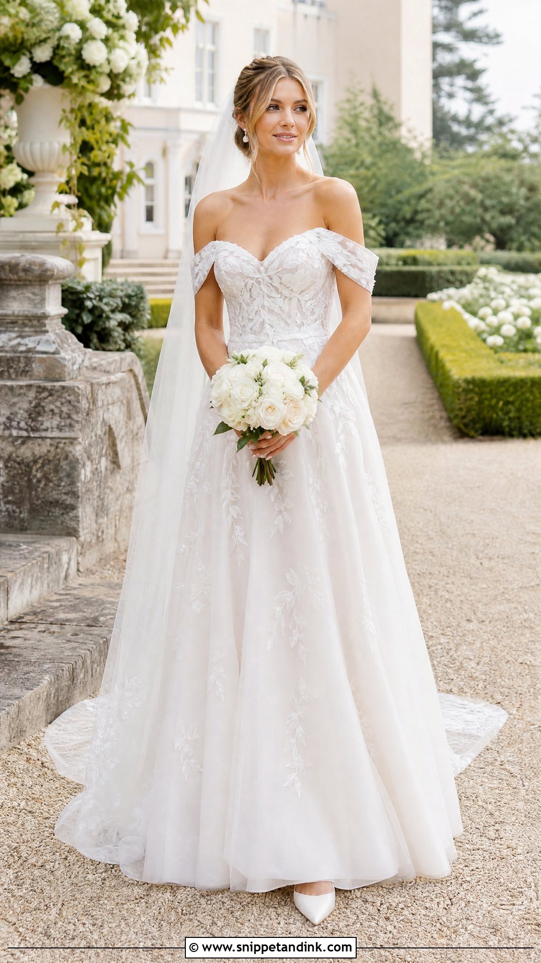 Off the Shoulder Leaf Lace Wedding Dress - Snippet and Ink - 20 Wedding Dress Leaves Ideas