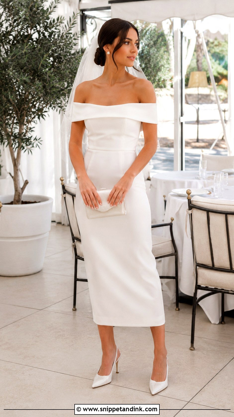 Off the Shoulder Midi Morning Wedding Dress - Snippet and Ink - 20 Morning Wedding Dress Ideas