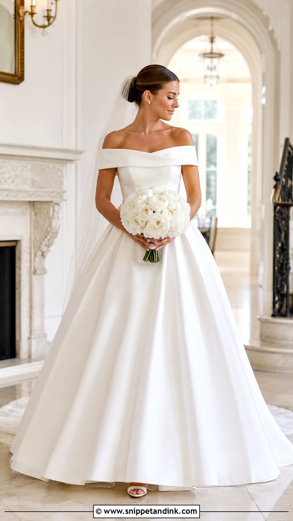 Off the Shoulder Mikado Ball Gown Wedding Dress - Snippet and Ink - 20 Elegant Ball Gown Wedding Dress Ideas