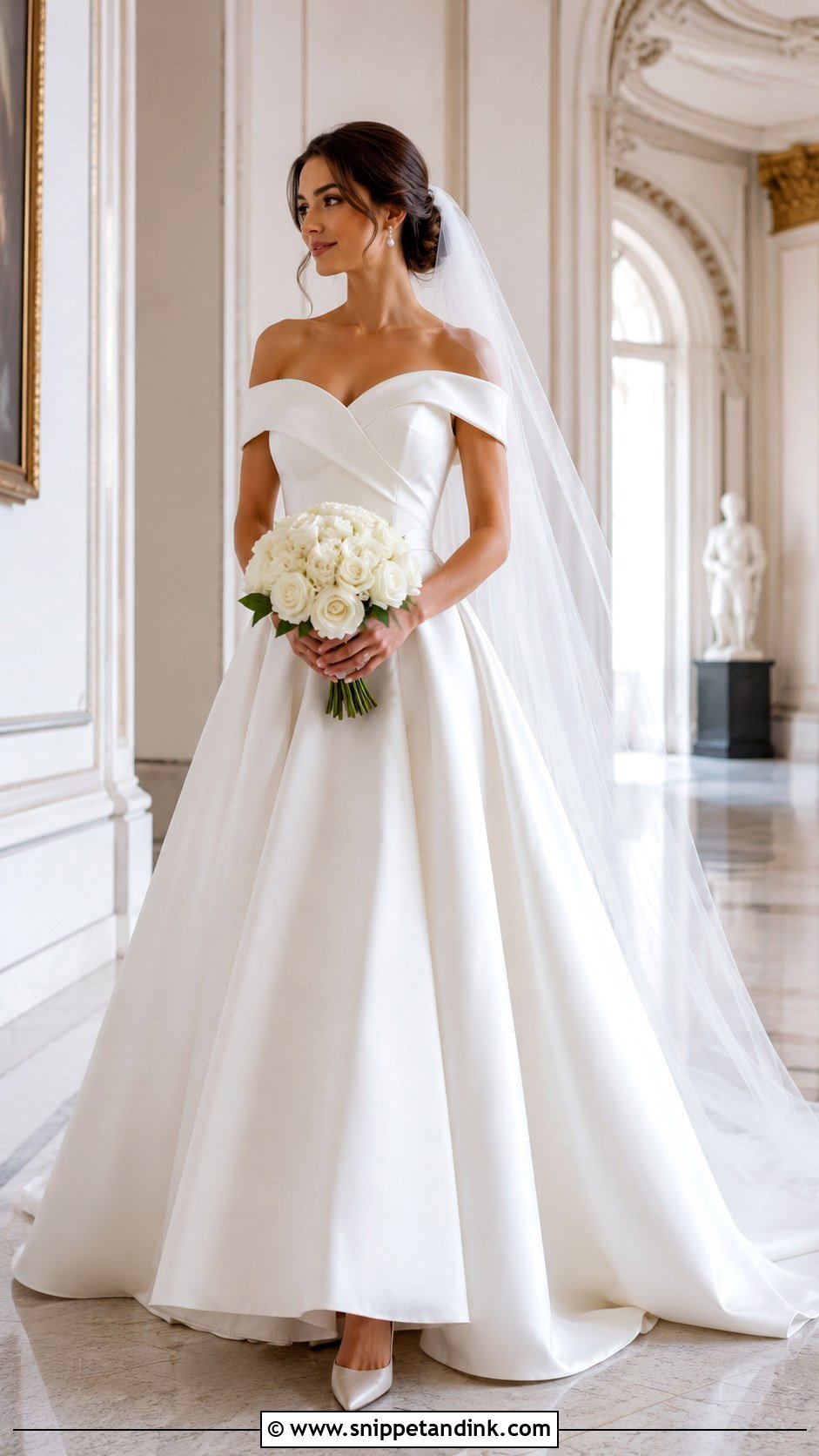 Off the Shoulder Mikado Wedding Dress - Snippet and Ink - 20 Classic Elegant Timeless Wedding Dress Ideas