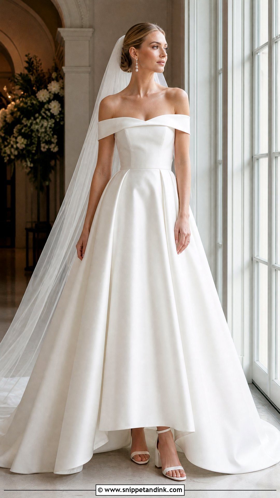 Off the Shoulder Mikado Wedding Dress - Snippet and Ink - 20 Wedding Dress for Tall Bride Ideas