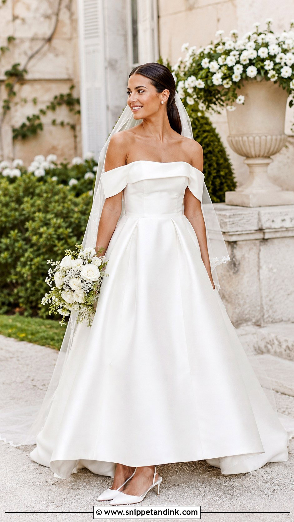 Off the Shoulder Mikado Wedding Gown - Snippet and Ink - 20 Mikado Wedding Gown Ideas