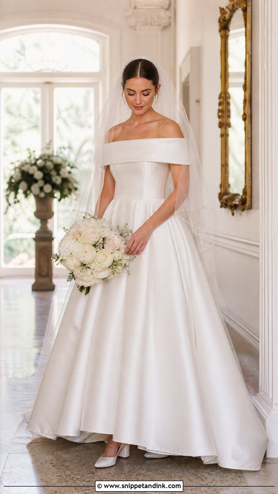 Off the Shoulder Princess Satin Wedding Dress - Snippet and Ink - 20 Princess Satin Wedding Dresses