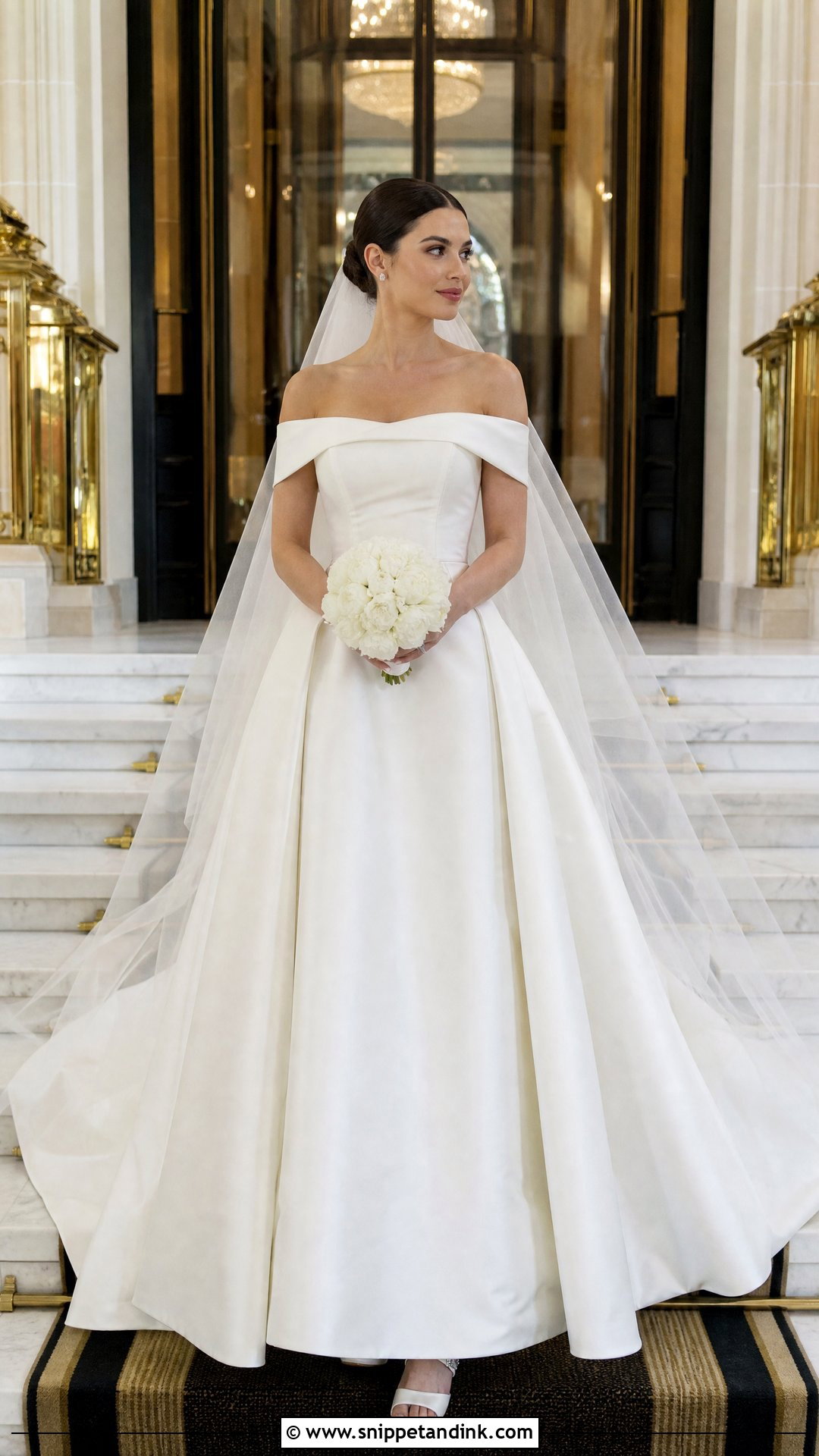 Off the Shoulder Satin A Line Princess Wedding Dress - Snippet and Ink - 20 Wedding Dresses a Line Princess