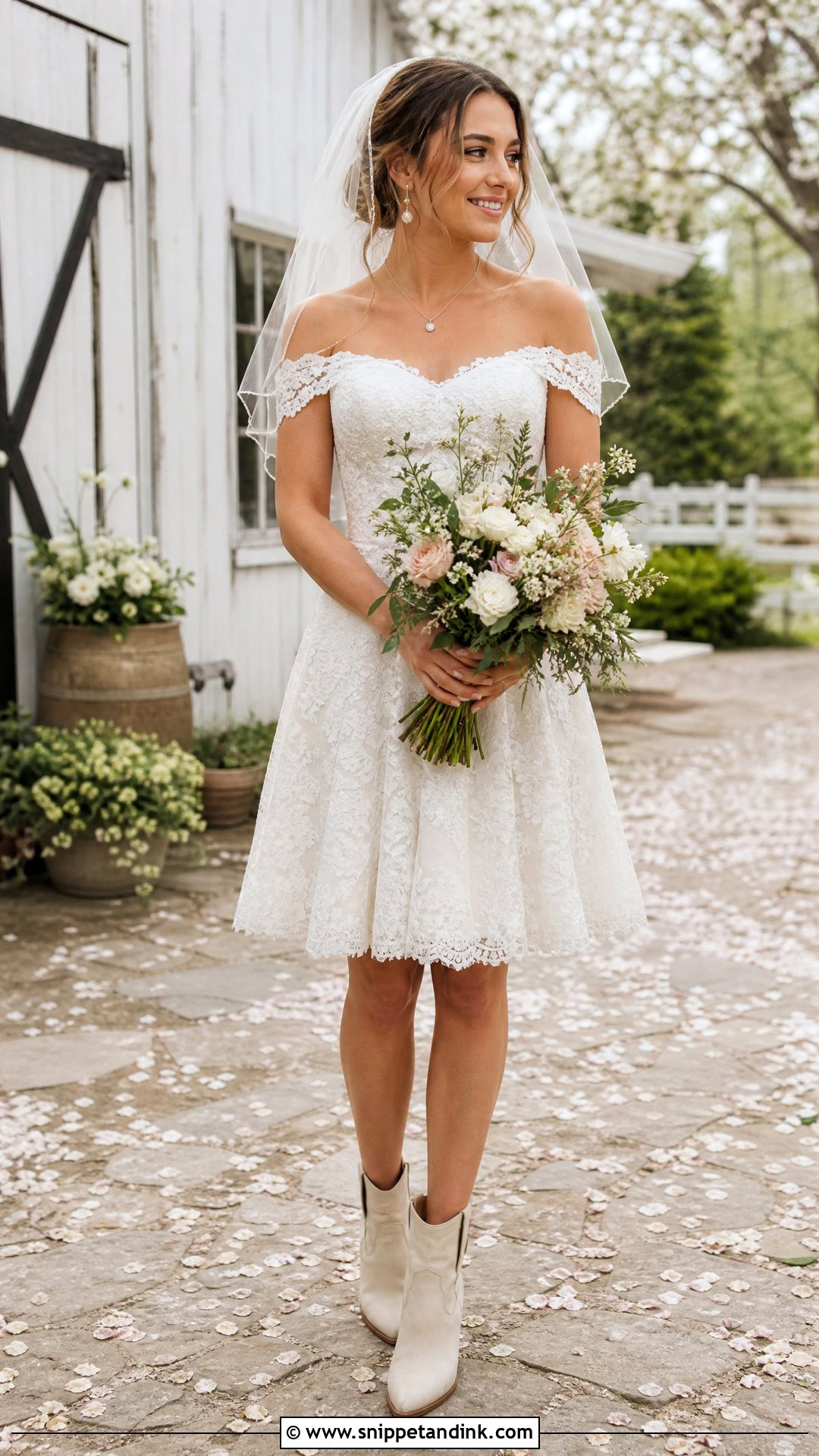 Off the Shoulder Short Country Wedding Dress - Snippet and Ink - 20 Short Country Wedding Dress Ideas