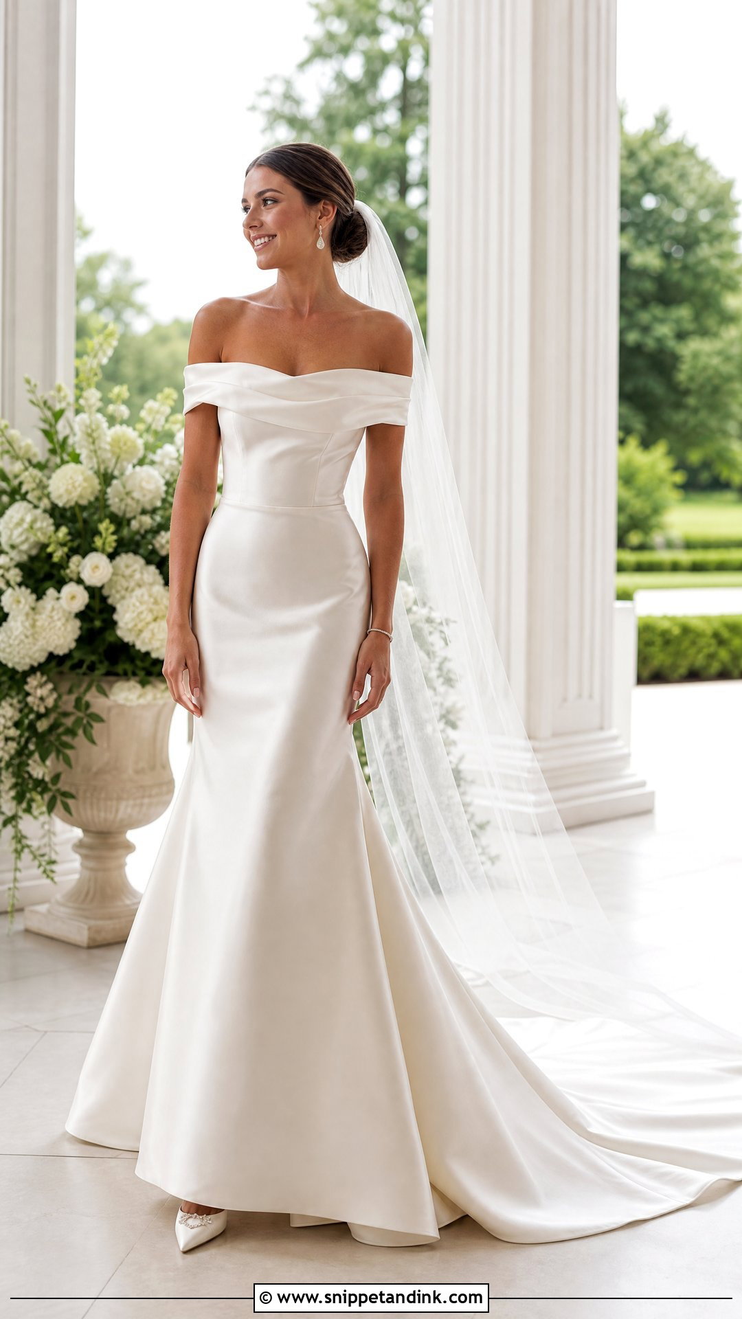 Off the Shoulder Silk Satin Wedding Gown - Snippet and Ink - 20 Silk Satin Wedding Gown Ideas