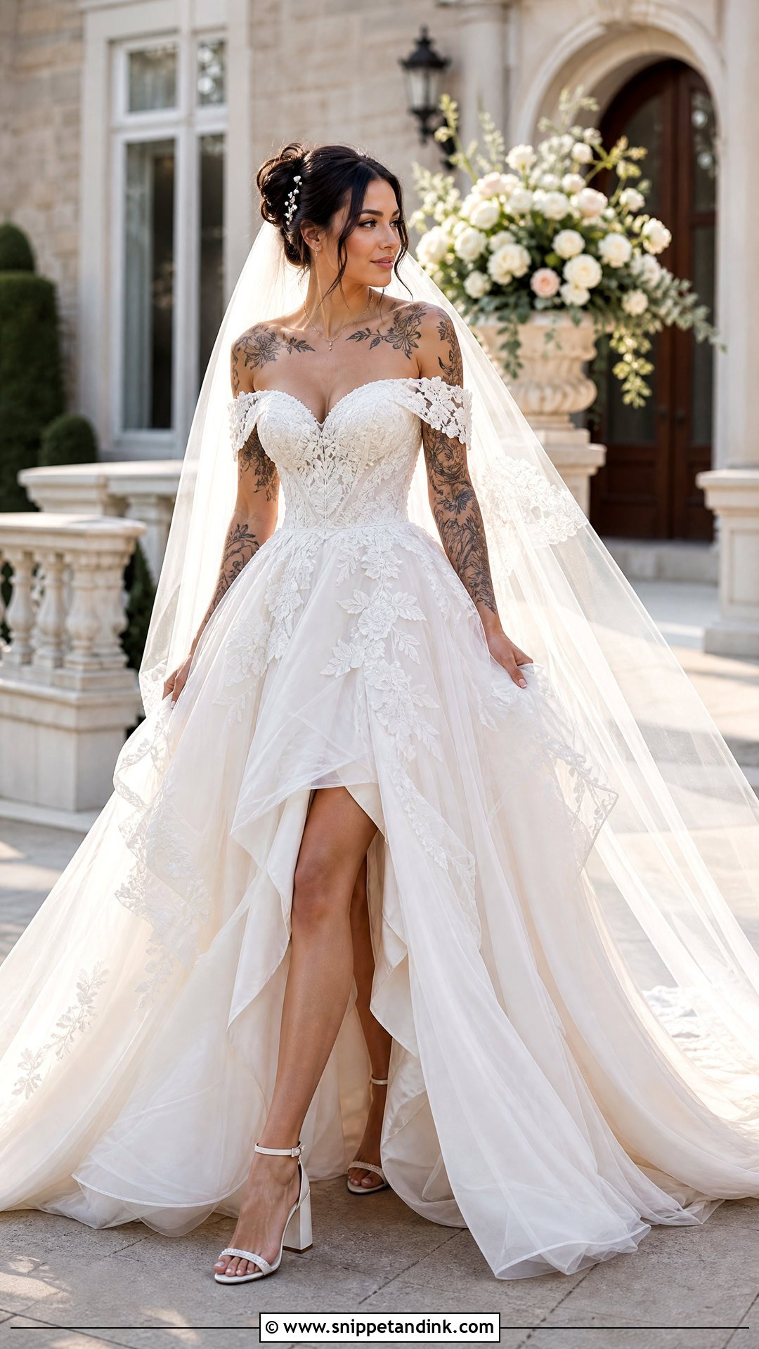 Off the Shoulder Tattoo Wedding Dress - Snippet and Ink - 20 Tattoos Wedding Dress Ideas