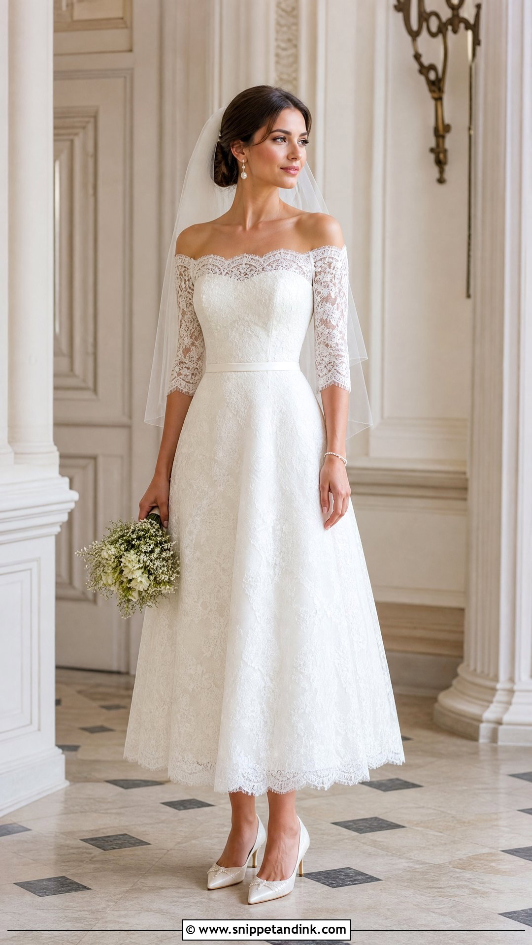 Off the Shoulder Three Quarter Sleeve Wedding Dress - Snippet and Ink - 20 Wedding Dress Off the Shoulder Sleeves