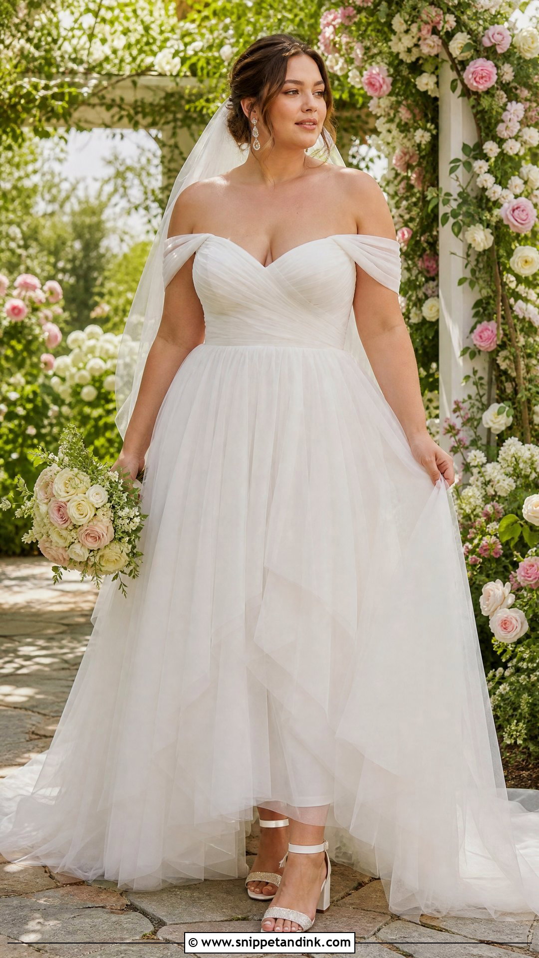 Off the Shoulder Tulle Wedding Dress - Snippet and Ink - 25 Wedding Dress Curvy Bride Ideas